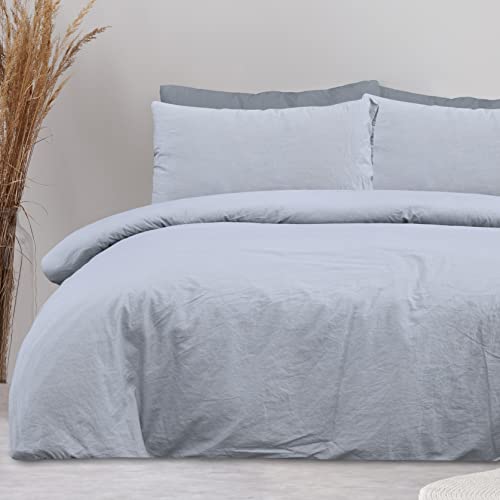 Sleepdown Set di biancheria da letto in 100% puro cotone tinta unita grigio con copripiumino e federe, morbido e facile da pulire, king size (230 cm x 200 cm)