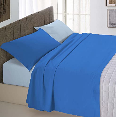 Italian Bed Linen Completo Letto Natural Color, 100% Cotone, Royal/Azzurro, Piazza e Mezza
