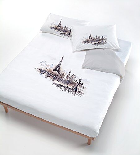 Italian Bed Linen Digital Parure Copripiumino, 100% Cotone, Multicolore (715 Parigi), Matrimoniale