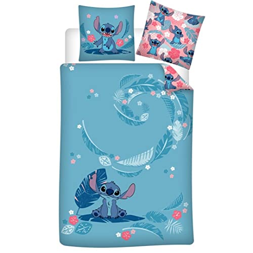 Aymax Parure da Letto Lilo e Stitch in Flanella, 100% Cotone, Copripiumino Reversibile 140 x 200 cm + Federa 65 x 65 cm