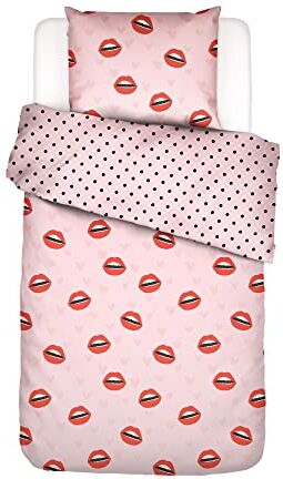 Covers & Co Biancheria da letto Kiss My Sass labbra e cuori in cotone biologico percalle, 135 x 200 cm + 1 federa 80 x 80 cm