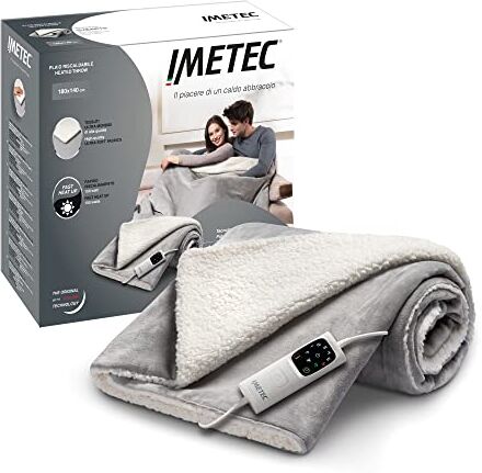 Imetec CaldoPlaid Grand Luxe, Plaid Riscaldabile, Coperta Elettrica, 180x140 cm, Tessuto Morbido Peluche Sherpa, Risparmio Energetico, Tecnologia Adapto, Rapido Riscaldamento, 6 Temperature, Lavabile