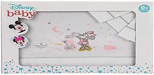 Interbaby Set Lenzuola 100% Cotone Per Lettino Neonato Disney Minnie Bianco E Grigio 220 g