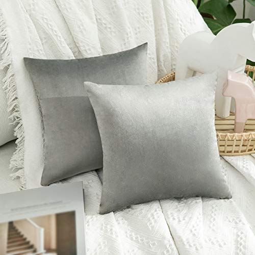 MIULEE Cuscini Arredo Divano Copricuscini Camera da Letto Federe Arredamento Casa Moderni Elegante Morbido Resistente in Velluto con la Cerniera Invisibile 2 Pezzi 35X35 CM Grigio