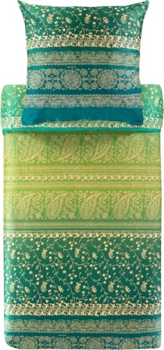 Bassetti Brenta  Biancheria da letto + 1 federa in raso di cotone 100% colore verde V1, dimensioni: 155 x 220 + 1 K 80 x 80 cm