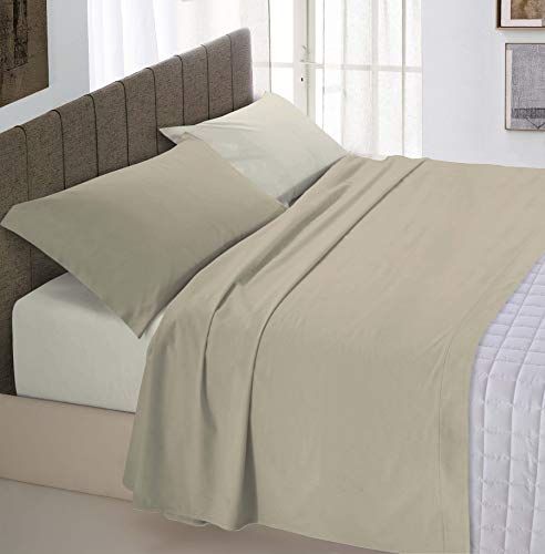 Italian Bed Linen Natural Color Completo Letto Doppia Faccia, 100% Cotone, Tortora/Panna, Matrimoniale, 4 Unità