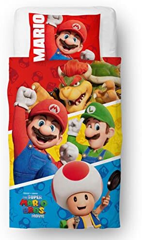 Character World Nintendo Super Mario Movie Set copripiumino per letto singolo per bambini, reversibile, design Jump Design 2 lati, con federe abbinate, set da letto singolo, in policotone