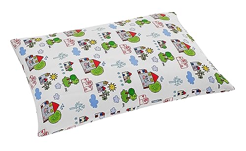 Fabe Cuscino Ortopedico School e Antiacaro Greenfirst®, Cuscino Bambini 3-6 Anni, Adeguato Nucleo Interno Sagomato, Sfoderabile, Cotone, Made in Italy, 35x55x10h 500g, Colore Bianco Casette Colorate