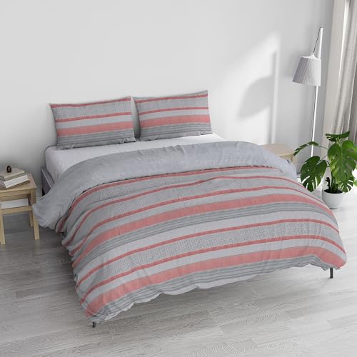 Italian Bed Linen ATHENA Parure copripiumino, 100% Cotone, BELEN ROSSO, Matrimoniale