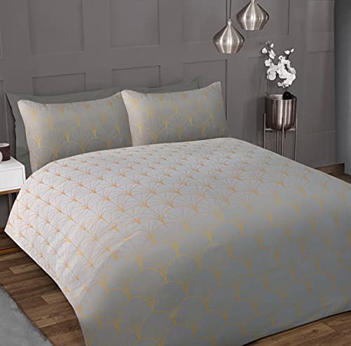 Sleepdown Ombre Set di biancheria da letto con copripiumino e federe, con motivo a smerlo, colore: grigio metallizzato, morbido, facile da pulire, per letto super king size (260 x 220 cm), in