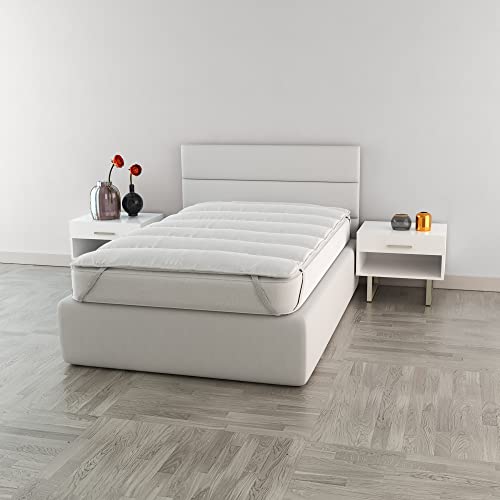 Italian Bed Linen Topper Una Piazza e Mezza, Microfibra, Bianco