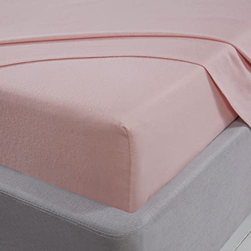 Sleepdown Lenzuolo con angoli in 100% flanella di cotone spazzolato, biancheria da letto di lusso, morbido e accogliente, con tasca profonda da 32 cm, colore rosa cipria, super king,