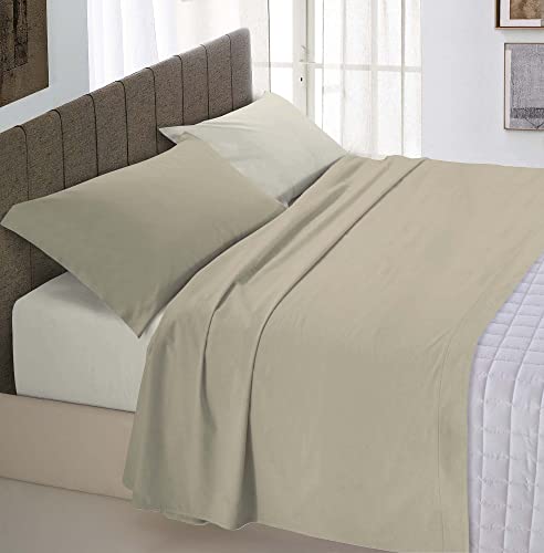 Italian Bed Linen CL-NC-2P Completo Letto Natural Color, 100% Cotone, Tortora/Panna, Matrimoniale