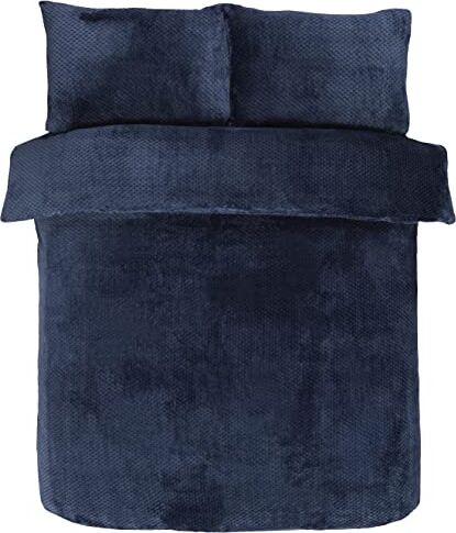 Sleepdown Set di biancheria da letto con copripiumino in pile blu navy, caldo e accogliente, reversibile, con federe, super king size (260 cm x 220 cm), poliestere