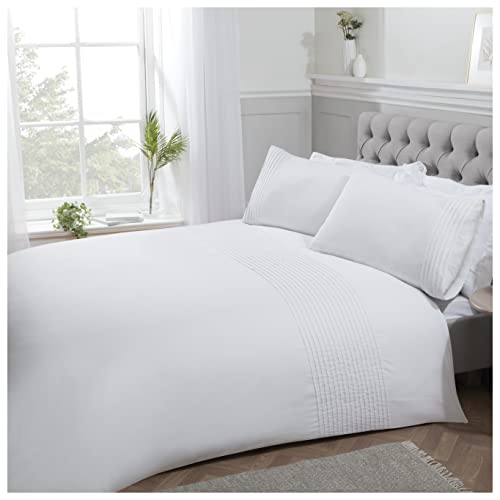 Sleepdown Pintuck Set di biancheria da letto con federe, a righe, di lusso, facile da pulire, morbido, morbido, con federe, super king size (220 cm x 260 cm)