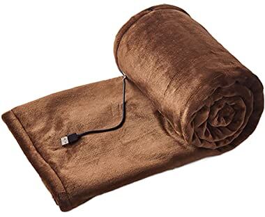 Rubu22a Coperta elettrica piccola, 160 x 80 cm, con USB, per letto, divano e campeggio, coperta termica, a risparmio energetico e lavabile, in tinta unita (caffè, taglia unica)