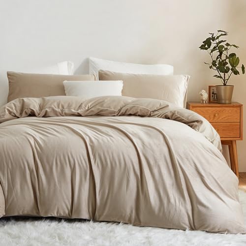 Lanqinglv Biancheria da letto in pile di flanella, 155 x 220 cm, con fiocchi d'avena, soffice biancheria da letto invernale, calda cashmere, tinta unita, copripiumino con chiusura lampo e 1 federa 80