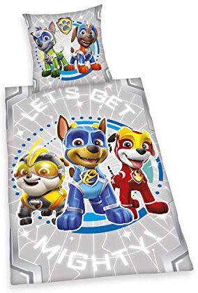 Herding Set di biancheria da Letto "Paw Patrol Glow in the dark", Illumina al buio, Reversibile, Federa 80 x 80 cm, Copripiumino 135 x 200 cm, Con cerniera di qualità, Cotone Renforcé