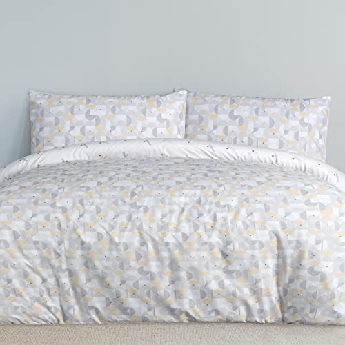 Sleepdown Circle Geo Set di biancheria da letto reversibile con federe, morbida, facile da pulire, colore: ocra – matrimoniale (200 x 200 cm)