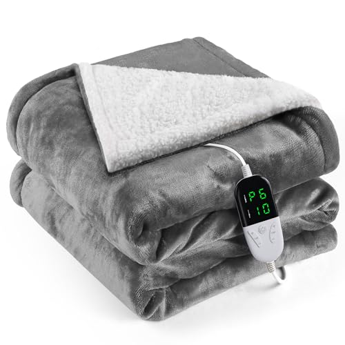 OneAmg Coperta Termica Elettrica con Spegnimento Automatico Riscaldamento a 6 Velocità 38°C-50°C/2H-10H/120W Plaid Riscaldabile Lavabile Caldo Confortevole Sicuro A Risparmio Energetico 127x152cm