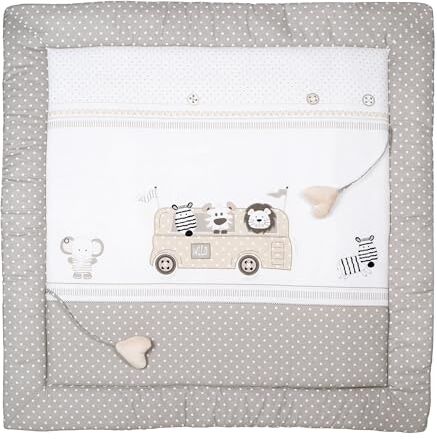 roba Set Biancheria da Lettino 2 Pezzi Safaribus Copripiumino 80 x 80 cm Federa 40 x 35 cm Cotone Puro Motivo Animali Marrone/Bianco