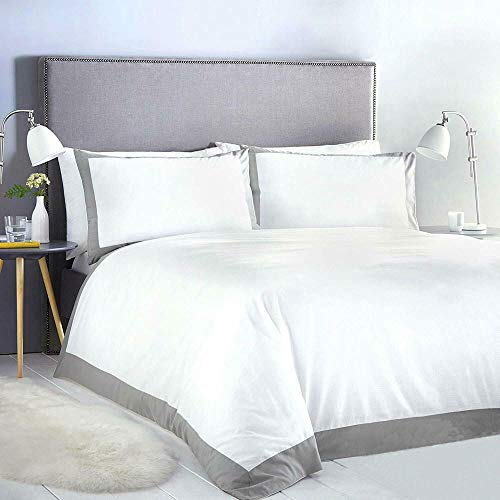 Curtina Serene Madison Biancheria da letto, Bianco con un Bordo Contrast, Grigio, Doppio