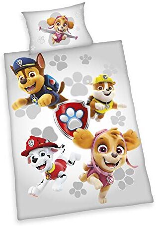 Herding Set di Biancheria da Letto Bio, Paw Patrol, Certificato GOTS, Reversibile, Federa 40 x 60 cm con chiusura a busta, Copripiumino 100 x 135 cm con cerniera, Cotone renforcé