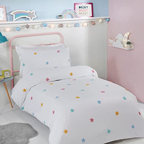 Sleepdown Set di Biancheria da Letto Trapuntato con Stelle 3D, per Bambini, Ragazzi, Ragazze, Bambini, Morbido, Facile da Pulire, con federe abbinate, per Letto Matrimoniale (200 x 200 cm), in