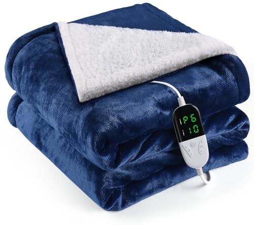 OneAmg Coperta Termica Elettrica con Riscaldamento a 6 Velocità 38°C-50°C/2H-10H/120W Plaid Riscaldabile Lavabile Caldo Confortevole Sicuro A Risparmio Energetico 127x152cm Blu