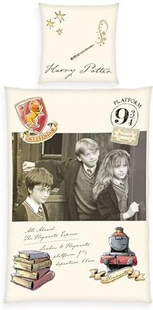 Herding Set di Biancheria da Letto, Harry Potter, Federa 80 x 80 cm con Design Reversibile, Copripiumino 135 x 200 cm con Chiusura a Bottoni, 100% Cotone