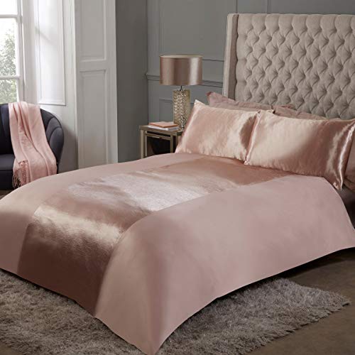 Sleepdown Set di Biancheria da Letto, Raso a Righe e Champagne, Morbido, Accogliente, con Copripiumino e federe, Super King Size (220 cm x 260 cm), Poliestere