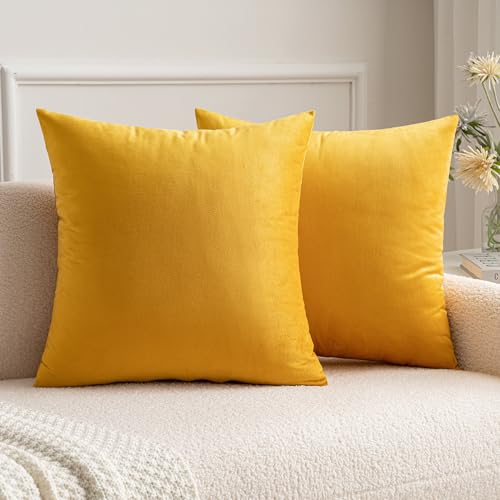 MIULEE Copricuscini Divano Camera da Letto Cuscini Arredo Fodere Arredamento Casa Federe Moderni Elegante Morbido Resistente in Velluto con la Cerniera Invisibile 2 Pezzi 35X35 CM Giallo Arancio