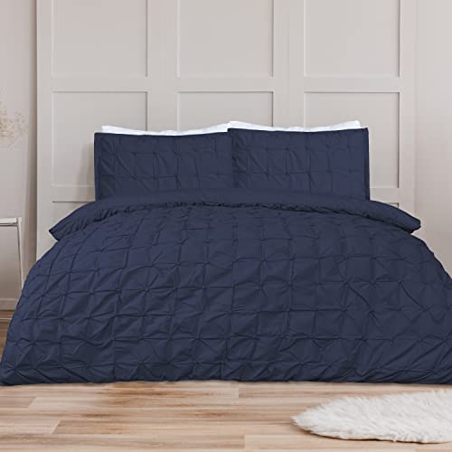 Sleepdown Set con Copripiumino, Colore Blu Navy, Motivo Geometrico Increspato, Facile da Pulire, Morbido e Comodo, per Letto Matrimoniale, 200 x 200 cm, Colore: Blu Navy