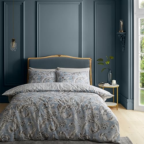 Catherine Lansfield Bridgerton Set copripiumino reversibile per letto super king size con federe, motivo floreale, colore: blu