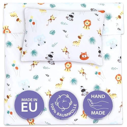 Totsy Baby Copripiumino per bambini 100 x 135 cm set di lenzuola per bambini con federa 60 x 40 cm in cotone Motivo safari