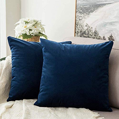 MIULEE Copricuscini Divano Camera da Letto Cuscini Arredo Fodere Arredamento Casa Federe Moderni Elegante Morbido Resistente in Velluto con la Cerniera Invisibile 2 Pezzi Blu Navy 40X40 CM