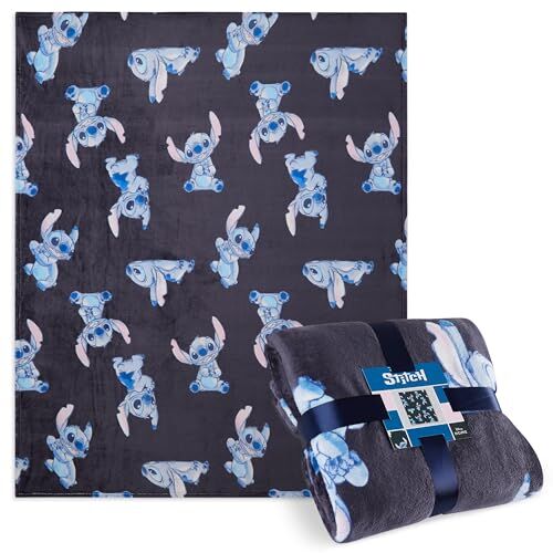 Disney Coperta Pile Plaid Divano 150x130cm Coperta Letto Singolo Flanella Coperte Calde e Morbide Baby Yoda Spiderman Stitch Gadget Regalo (Blu Stitch)