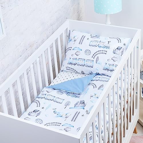 BABYSAFE Baby Safe Copripiumino Lettino Neonato 120 x 90 cm copripiumino culla 100% cotone biologico Certificato OEKO-TEX lenzuola letto singolo bambino set biancheria da letto Treno