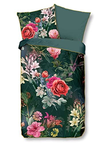 Descanso Simone Set di biancheria da letto in raso di cotone biologico, 155 x 220 cm + 1-80 x 80 cm, motivo: fiori