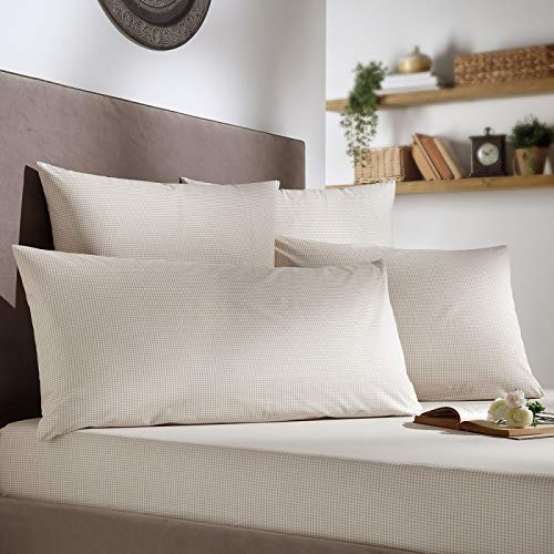 Stanley Hisar Home  Hisar Cottage Collection-Lenzuolo con Angoli Elasticizzati, 100% Cotone Egiziano a 300 Fili, per Letto Singolo, Matrimoniale, Super King, Cammello/Lino, Doppio