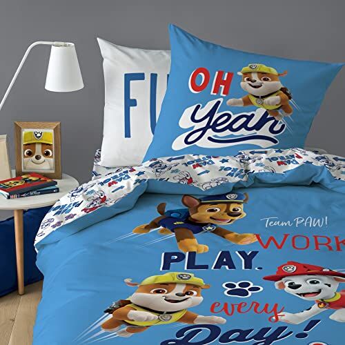 Disney Pat patrouille Parure da letto copripiumino 140 x 200 cm + federa 63 x 63 cm, 100% cotone, colori blu piccolo singolo