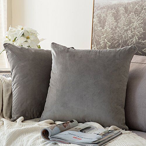 MIULEE Copricuscini Divano Camera da Letto Cuscini Arredo Fodere Arredamento Casa Federe Moderni Elegante Morbido Resistente in Velluto con la Cerniera Invisibile 2 Pezzi 55X55 CM Grigio