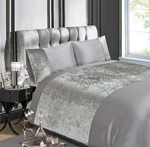 Homespace Direct Copripiumino in Velluto, Policotone, Grigio, Single Quilt Duver Cover & Pillowcase Bedding Bed Set Lu