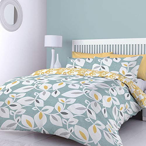 Catherine Lansfield Inga Leaf Set copripiumino reversibile per letto king size, con federe, colore: verde acqua