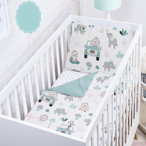 BABYSAFE Baby Safe Copripiumino Lettino Neonato 135 x 100 cm copripiumino culla 100% cotone biologico Certificato OEKO-TEX lenzuola letto singolo bambino set biancheria da letto Safari