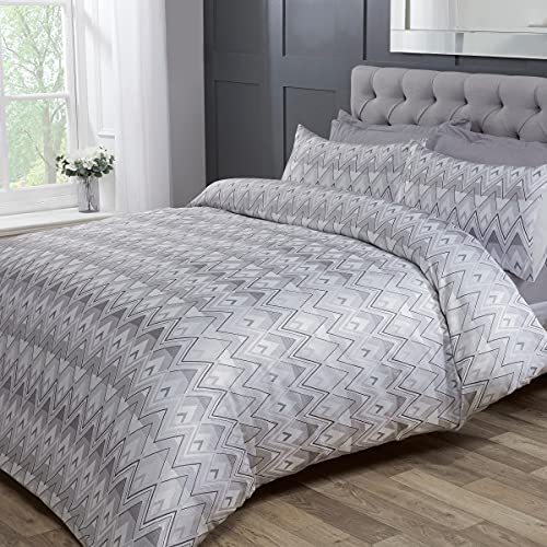 Sleepdown Chevron Jacquard Zig Zag Geometrica Stripe Grigio Chiaro Bianco Lusso Copripiumino Copripiumino Set Biancheria Da Letto Singolo (135 cm x 200 cm)