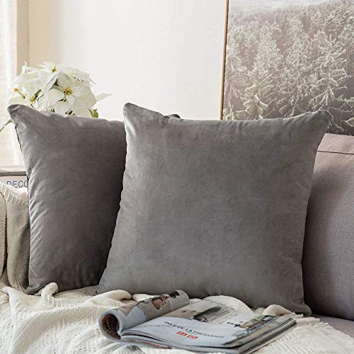 MIULEE Copricuscini Divano Camera da Letto Cuscini Arredo Fodere Arredamento Casa Federe Moderni Elegante Morbido Resistente in Velluto con la Cerniera Invisibile 2 Pezzi 65X65 CM Grigio