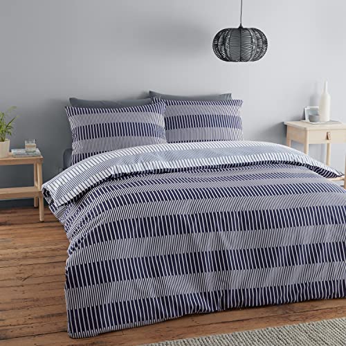 Catherine Lansfield Simplicity Bedding Lines Set copripiumino singolo con federa, colore: blu navy