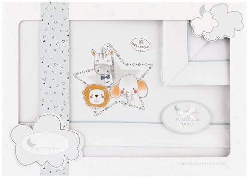 Interbaby Set di 3 Lenzuola per Culla ANIMALITOS en blanco gris · 100% COTONE · Lenzuolo per Lettino