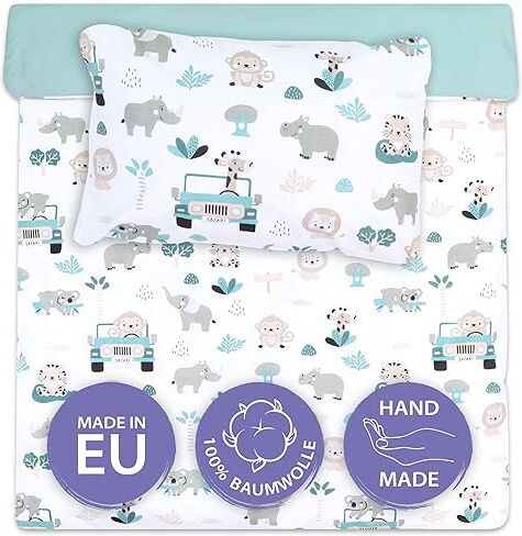 Totsy Baby Copripiumino per bambini 90 x 120 cm set di lenzuola per bambini con federa 60 x 40 cm in cotone Africa con salvia